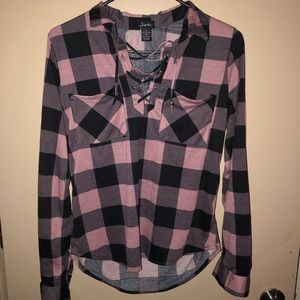 Justify lace up blouse with chest pocket